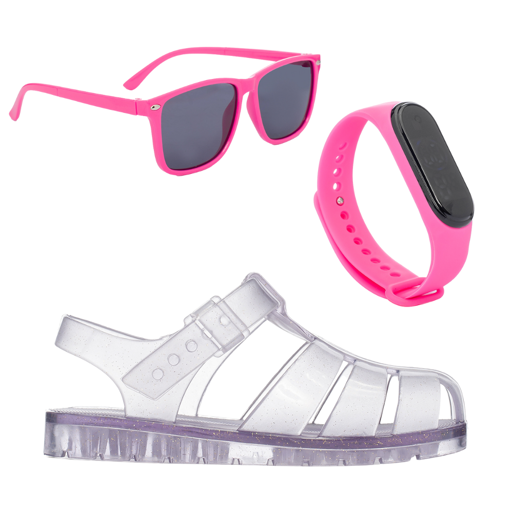 Combo Infantil Sandalia Feminina Funfy Kids 015 Oculos e Relogio
