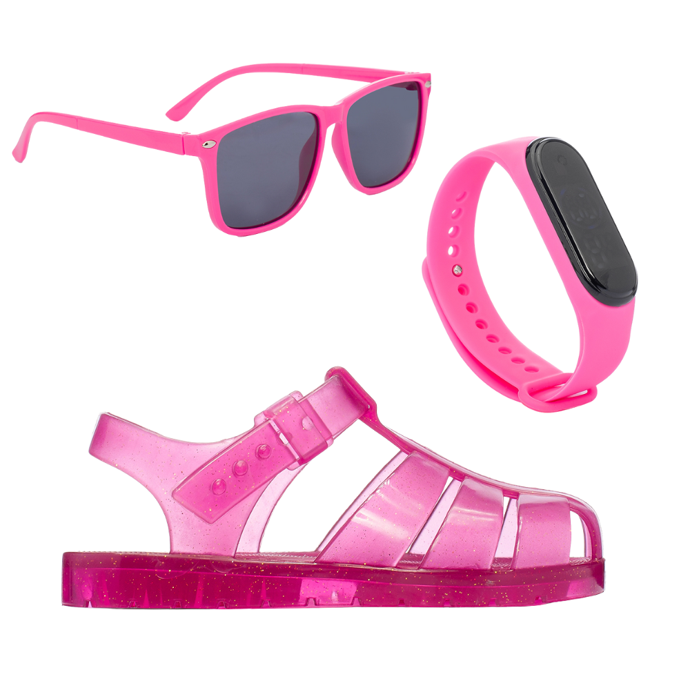 Combo Infantil Sandalia Feminina Funfy Kids 015 Oculos e Relogio