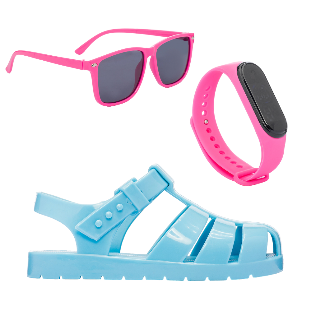 Combo Infantil Sandalia Feminina Funfy Kids 015 Oculos e Relogio