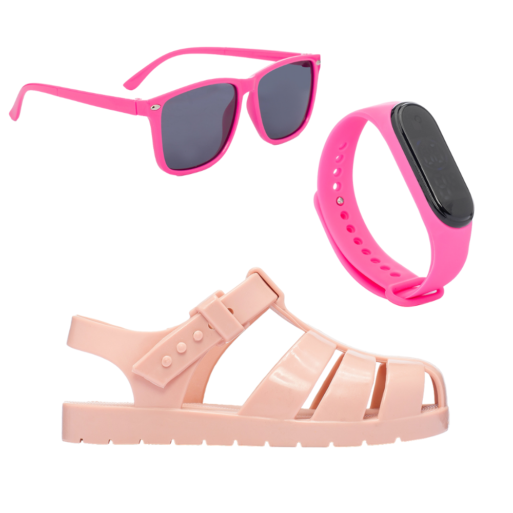 Combo Infantil Sandalia Feminina Funfy Kids 015 Oculos e Relogio