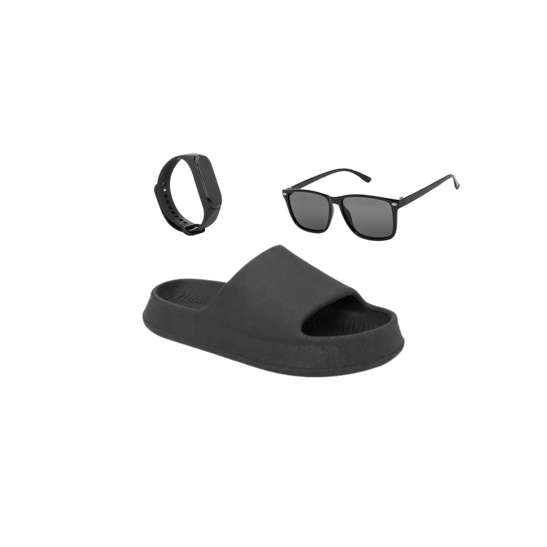Combo Praia Chinelo Masculino Infantil Nuvem Oculos e Relogio Menino Funfy