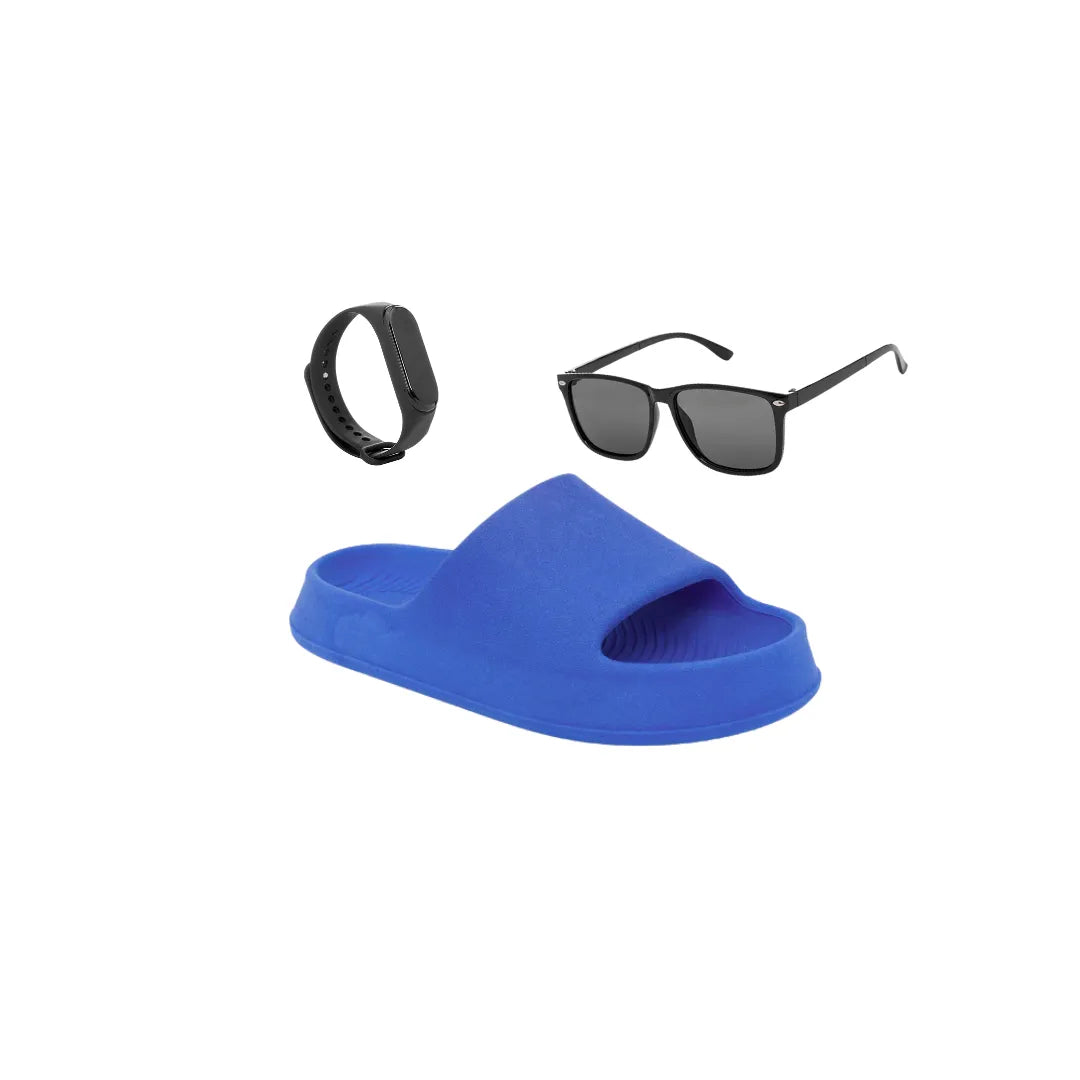Combo Praia Chinelo Masculino Infantil Nuvem Oculos e Relogio Menino Funfy