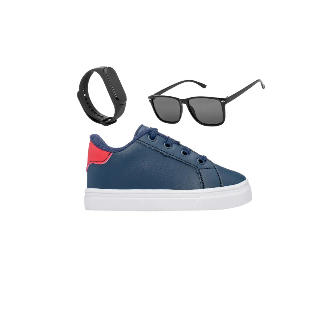 Tênis Masculino Infantil Confortável + Óculos E Relógio Sair Com Estilo Funfy