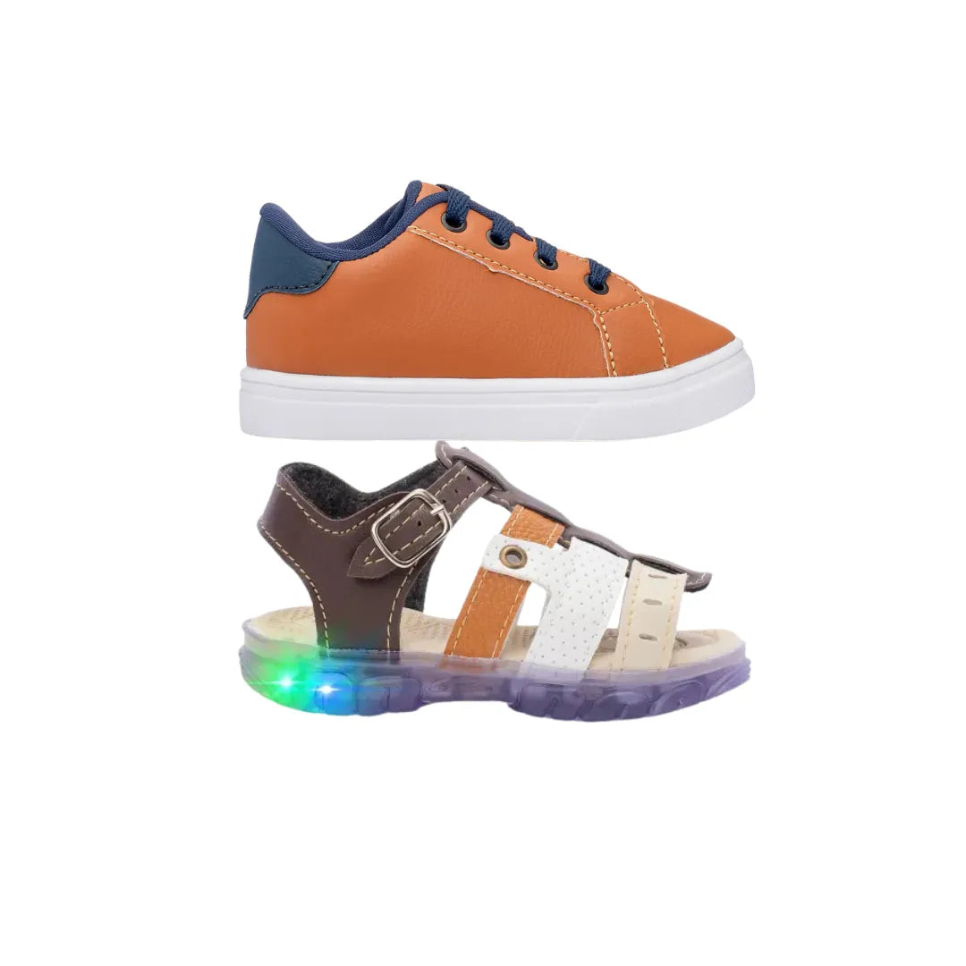 Mega Combo Tenis Masculino Infantil + Sandalia Com LED Menino Funfy 2311A