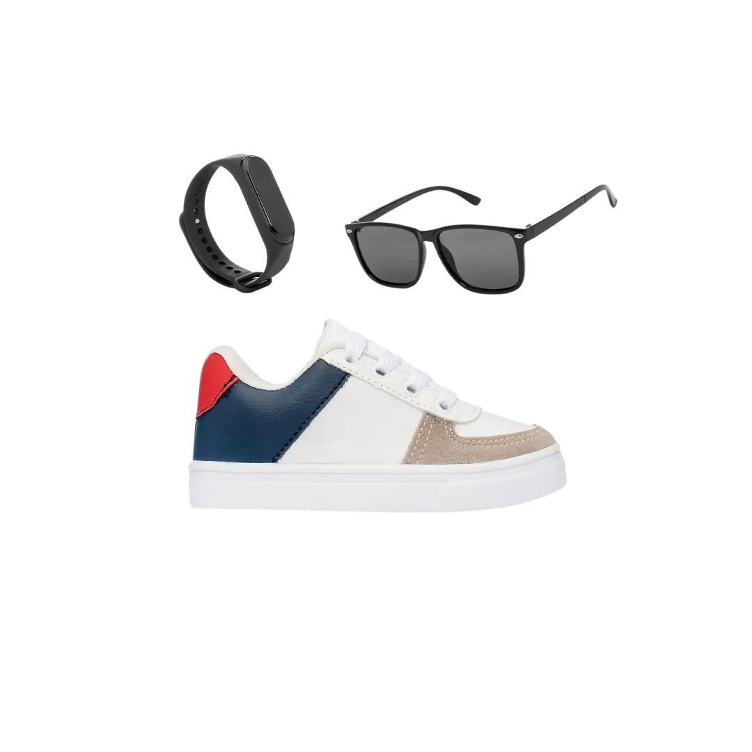 Tênis Masculino Infantil Confortável + Óculos E Relógio Sair Com Estilo Funfy