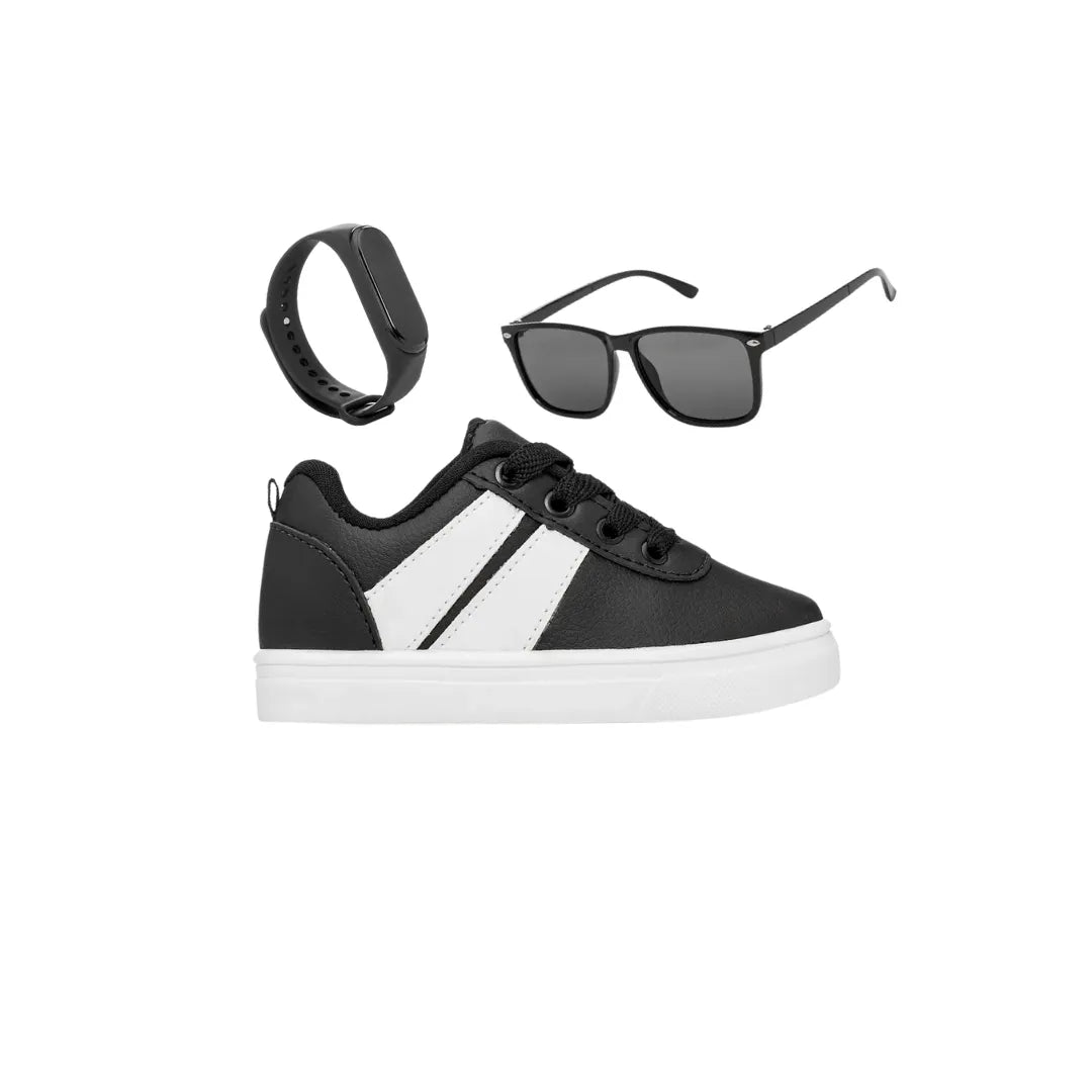 Tênis Masculino Infantil Confortável + Óculos E Relógio Sair Com Estilo Funfy